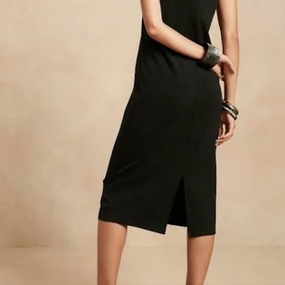 Banana Republic black mock-neck midi dress